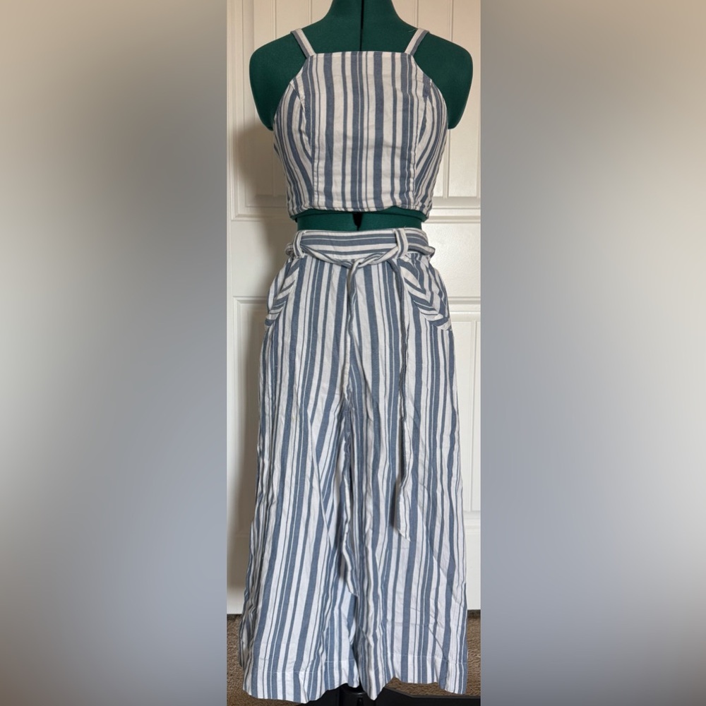 American Eagle Outfitters Blue & White Striped Wide-Leg Pants